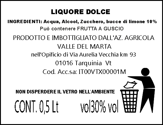 Liquore Dolce Al Gusto Di Limone Limonetto 50 Cl Valle Del Marta